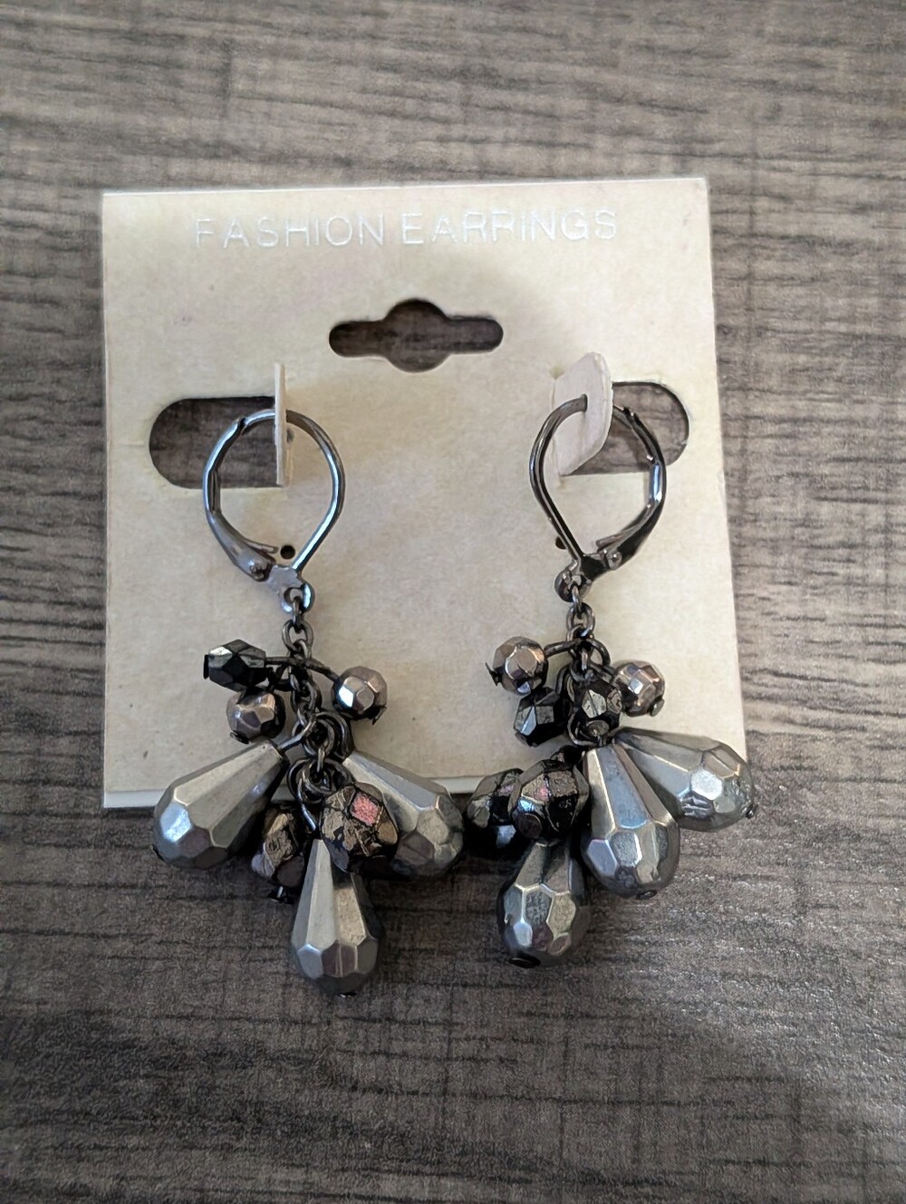 Silver And Black Faceted Teardrop Cluster Earrings